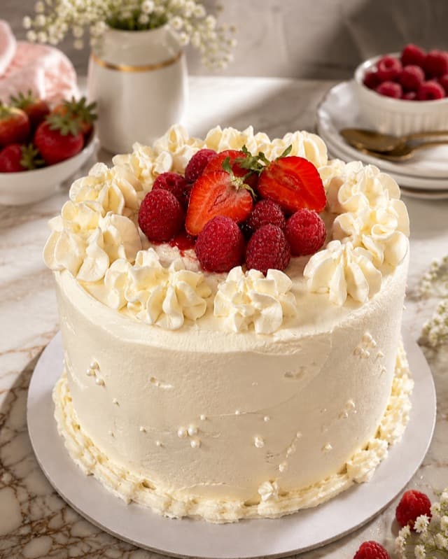 Berry cake styled for an illustrative food photograph
